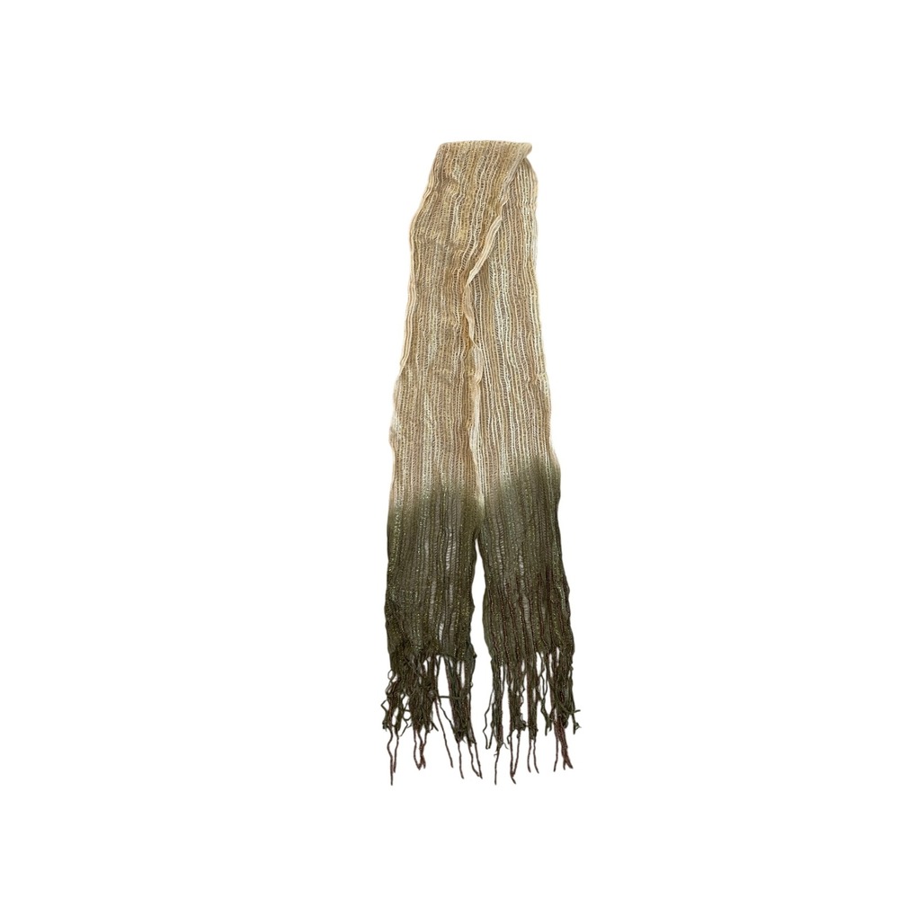 Y2K Ombre Metallic Gold Lurex Beaded Fringe Scarf Green Cream by Collection XIIX
